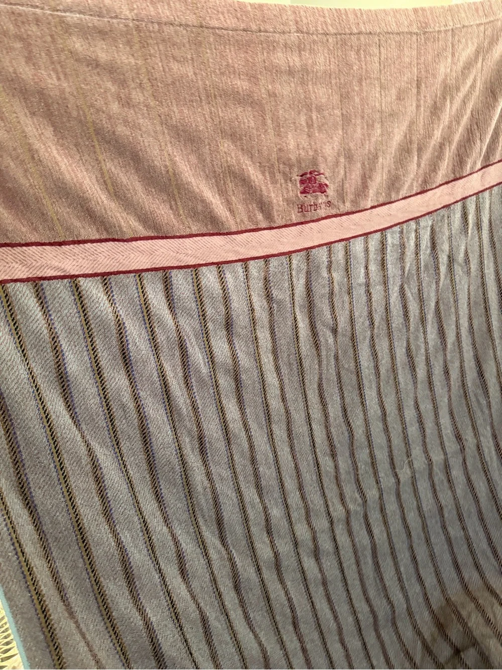 Burberry Pink and Gray Striped Beach Towel